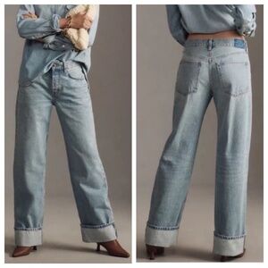 NWT Ética Stanton High-Rise Relaxed Cuff Wide Leg Jeans Arctic Blue Size 29